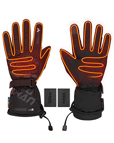 ISSYZONE Guantes Calefactables Moto, Guantes Impermeables Térmicos de Invierno con Batería Recargable, Pantalla Táctil, 7.4V 2400Mah, Funciona hasta 3.5-6 Horas para Deportes al Aire Libre