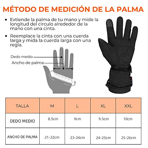 ISSYZONE Guantes Calefactables Moto, Guantes Impermeables Térmicos de Invierno con Batería Recargable, Pantalla Táctil, 7.4V 2400Mah, Funciona hasta 3.5-6 Horas para Deportes al Aire Libre