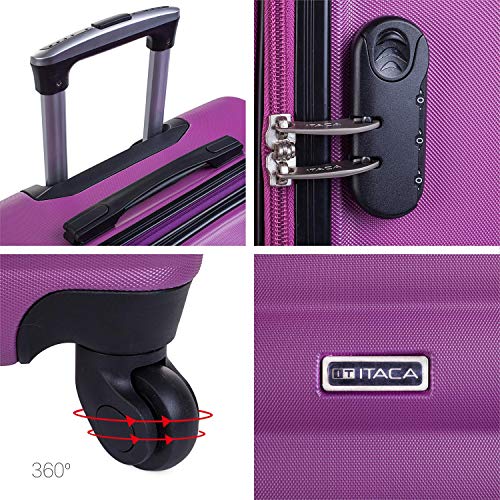 ITACA - Maleta Cabina de Viaje Rígida 4 Ruedas Trolley 55 cm ABS. Equipaje de Mano. Pequeña Cómoda Resistente Ligera y Bonita. Low Cost Ryanair Precio. 71250, Color Morado