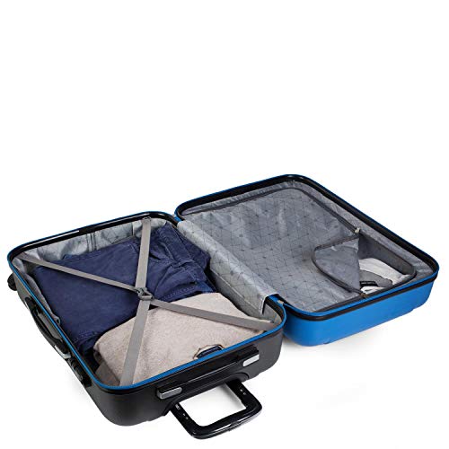 ITACA - Maleta Cabina de Viaje Rígida 4 Ruedas Trolley 55 cm ABS. Equipaje de Mano. Pequeña Práctica Cómoda y Ligera Low Cost Ryanair, Estudiante. 71150, Color Azul-Antracita