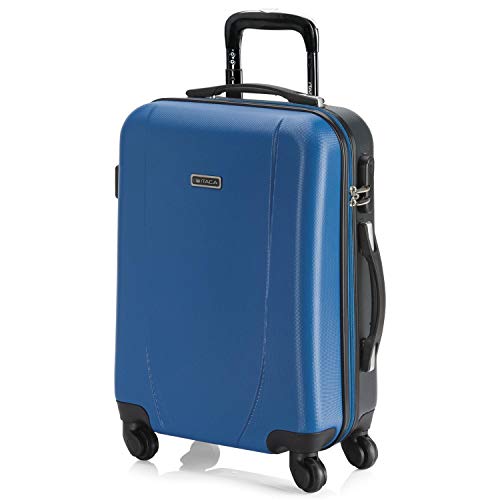 ITACA - Maleta Cabina de Viaje Rígida 4 Ruedas Trolley 55 cm ABS. Equipaje de Mano. Pequeña Práctica Cómoda y Ligera Low Cost Ryanair, Estudiante. 71150, Color Azul-Antracita