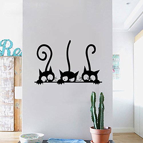 iTemer 1 artículo Pegatinas pared decorativas Vinilos decorativos pared dormitorio Stickers Decoracion pared Elegante y hermoso Gato de dibujos animados Negro 20 * 30 cm