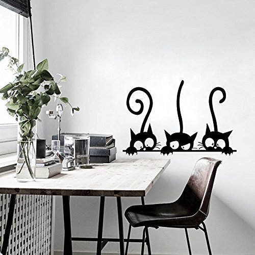 iTemer 1 artículo Pegatinas pared decorativas Vinilos decorativos pared dormitorio Stickers Decoracion pared Elegante y hermoso Gato de dibujos animados Negro 20 * 30 cm