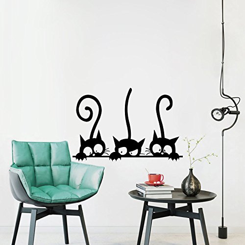 iTemer 1 artículo Pegatinas pared decorativas Vinilos decorativos pared dormitorio Stickers Decoracion pared Elegante y hermoso Gato de dibujos animados Negro 20 * 30 cm