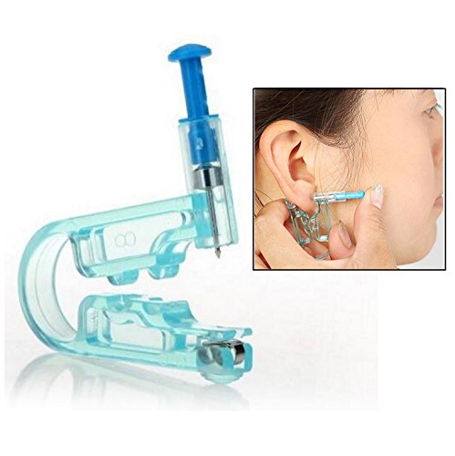 Itian Herramientas para Hacer Agujeros en Las Orejas - Desechables Seguridad Cuerpo Ear Piercing Pistola Kit (Azul)