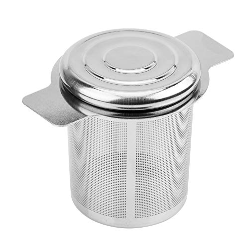 iTimo - Colador de té reutilizable de malla fina, con 2 asas, tapa de acero inoxidable, filtro de té y café
