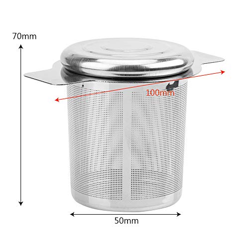 iTimo - Colador de té reutilizable de malla fina, con 2 asas, tapa de acero inoxidable, filtro de té y café