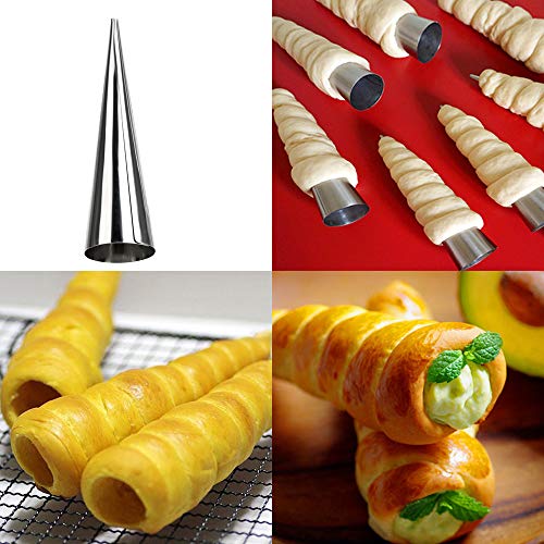 iTimo - Molde de pastelería para Horno, 5 Piezas, Acero Inoxidable, con Forma de Espiral, Tubos de Croissant para Hornear Conos (3,5 Pulgadas)