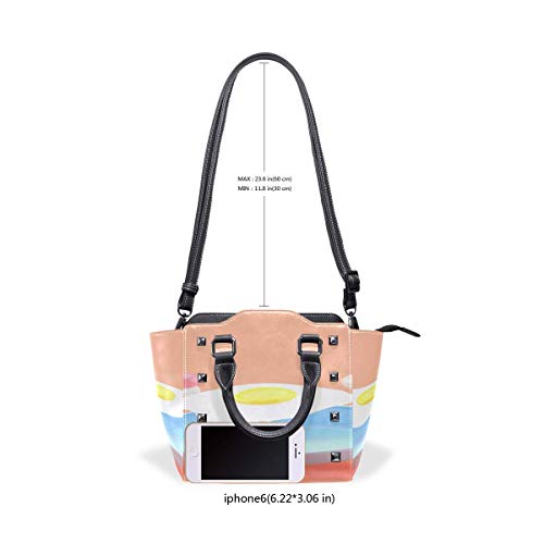 IUBBKI Bolso de hombro informal Huevo frito Sartén voladora entre coloridos Monederos con asa personalizada Remache de cuero Pu Impresión de moda portátil Wa