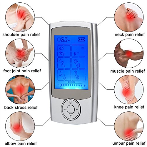 iVOLCONN Masajeador y estimulador de pulsos TENS para el dolor alivio de músculo estimulador con 16 modos y 8 cojines