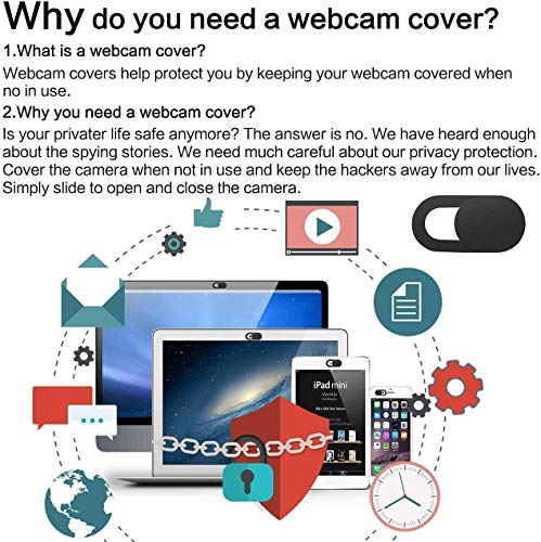 ivoler [8 Unidades Cubierta Webcam, Webcam Cover Slider Diseño Ultra Fino Camera Cover Tapa Webcam para Todo Tipo de Ordenadores Portátiles, Tabletas y Móviles Inteligentes - (Negro)