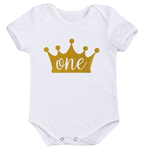 IWEMEK Bebé Niñas Primer Cumpleaños Princesa Unicornio Trajes de Fiesta 3pcs Conjunto de Mameluco + Bloomers de Tutú Rosa con Bowknot + Corona Diadema Carnaval Ceremonia Disfraz Sesión de Fotos