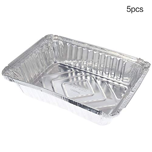 J_FEIFEI Caja de almuerzo desechable bandeja de lata horno pasta caja tazón paquete de papel de aluminio caja rectángulo barbacoa productos (juego de 5)