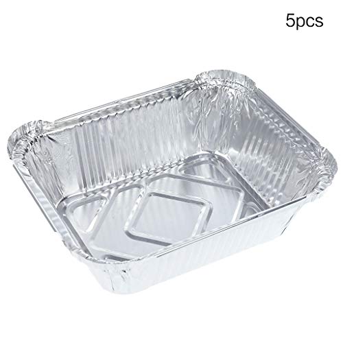 J_FEIFEI Caja de almuerzo desechable bandeja de lata horno pasta caja tazón paquete de papel de aluminio caja rectángulo barbacoa productos (juego de 5)