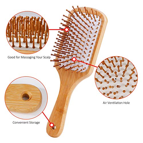 Jabalí de cerdas de madera de bambú masaje peine,nudo no electrostática comodo y durable gran Paddle hairbrush con bolsa de gas…