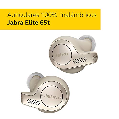 Jabra Elite 65t – Auriculares Bluetooth con Cancelación Pasiva del Ruido, Tecnología de Cuatro Micrófonos para Auténticas Llamadas Inalámbricas y Música, Beige Dorado