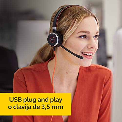 Jabra Evolve 40 MS - Auriculares Estéreo Certificados por Microsoft para VoIP Softphone, Cancelación Pasiva de Ruido, Cable USB-A con Unidad de Control, Negro