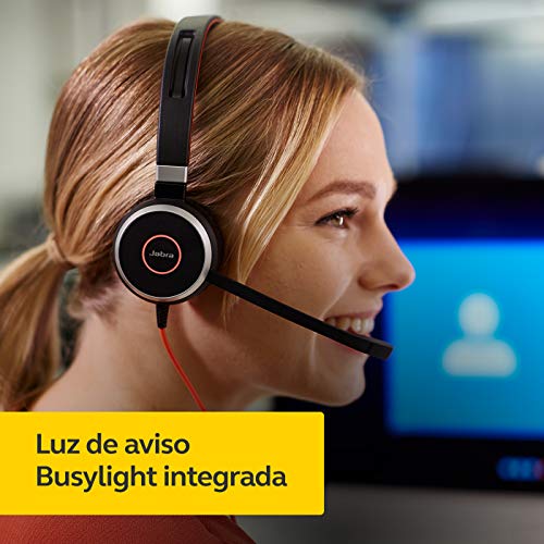 Jabra Evolve 40 MS - Auriculares Estéreo Certificados por Microsoft para VoIP Softphone, Cancelación Pasiva de Ruido, Cable USB-A con Unidad de Control, Negro