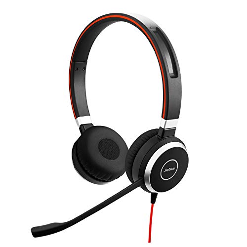 Jabra Evolve 40 MS - Auriculares Estéreo Certificados por Microsoft para VoIP Softphone, Cancelación Pasiva de Ruido, Cable USB-A con Unidad de Control, Negro