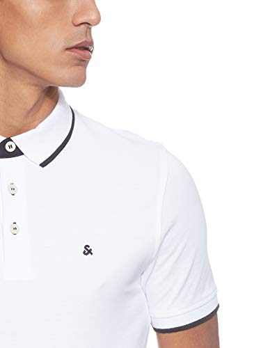 Jack & Jones Jjepaulos Polo SS Noos, Blanco (White Detail: Slim Fit), Large para Hombre