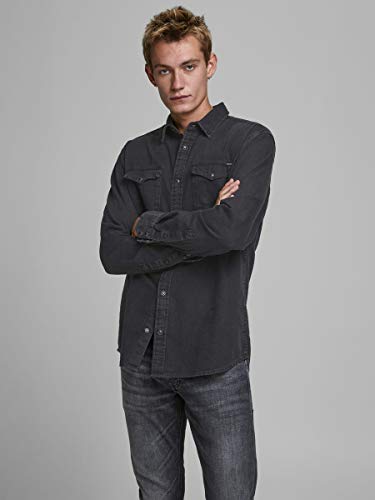 Jack & Jones Jjesheridan Shirt L/s Camisa Vaquera, Negro (Black Denim Fit:Slim), Medium para Hombre