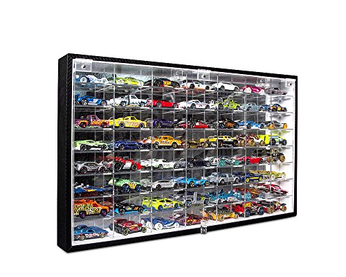 JackCubeDesign Hot Wheels 1/64 Escala Diecast Display Case Gabinete de almacenamiento Estante de montaje en pared para 56 Hot Wheels (Negro, 62.5 x 35 x 5.2 cm) -MK184