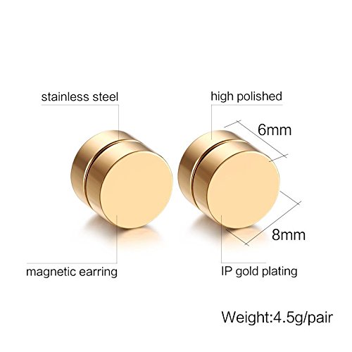 Jaetech House 5 Pares Joyería Pendientes Magnéticos de Acero Inoxidable Quirúrgico para Oído sin Agujero Punk Rock Earrings sin Plugs para Hombre Mujer Unisex 8MM