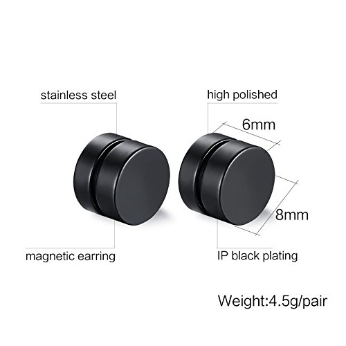 Jaetech House 5 Pares Joyería Pendientes Magnéticos de Acero Inoxidable Quirúrgico para Oído sin Agujero Punk Rock Earrings sin Plugs para Hombre Mujer Unisex 8MM