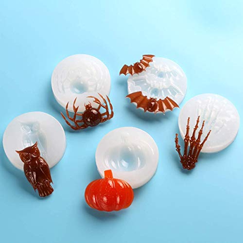 JAHEMU Halloween Silicona Molde Silicona Fondant Molde epoxica Resina Molde Chocolate Molde Pastel Molde para DIY Craft Ornament 6pcs