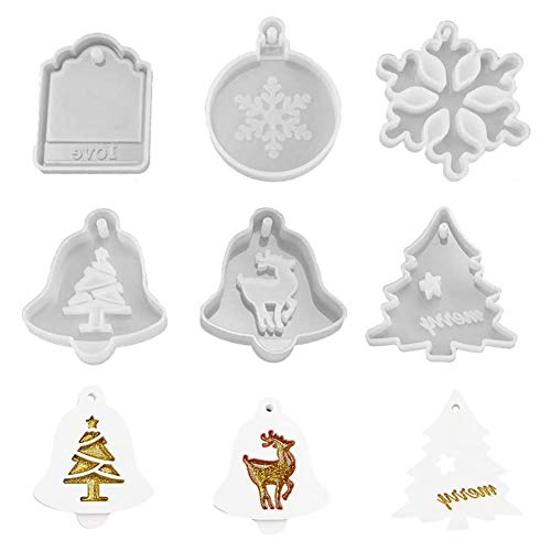 JAHEMU Navidad Resina Molde Epoxi Resina Silicona Molde Navidad Arbol Colgante para Navidad Collares Joyas colgantes Decoración 6pcs