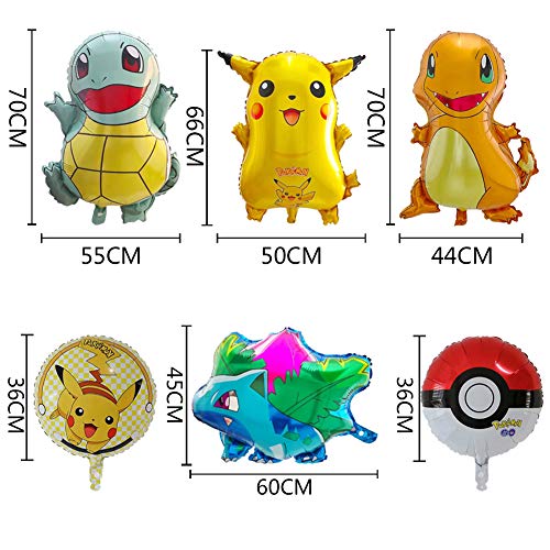 JAHEMU Pokemon Globos Aluminio Pikachu Globos Helio Globos para niño Pokemon Cumpleaños Fiesta Decoraciones Suministros 6pcs