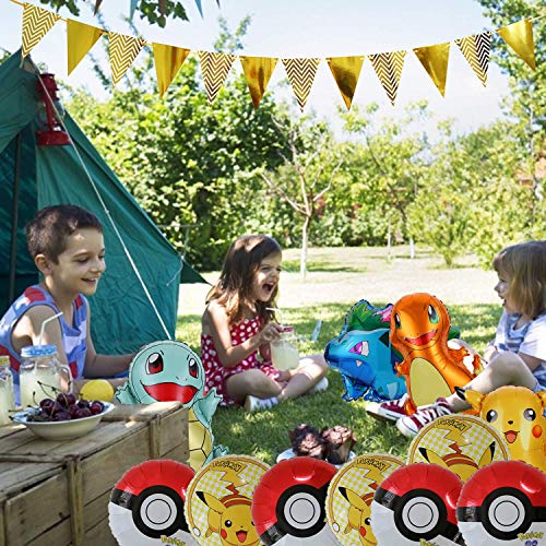 JAHEMU Pokemon Globos Aluminio Pikachu Globos Helio Globos para niño Pokemon Cumpleaños Fiesta Decoraciones Suministros 6pcs