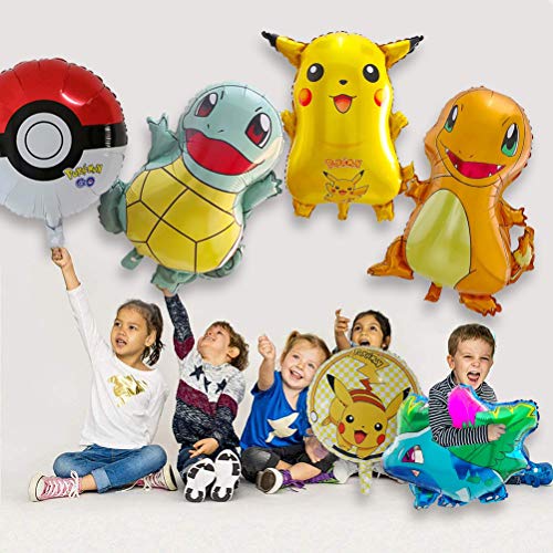 JAHEMU Pokemon Globos Aluminio Pikachu Globos Helio Globos para niño Pokemon Cumpleaños Fiesta Decoraciones Suministros 6pcs