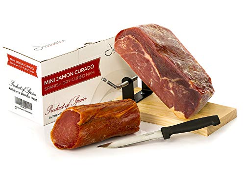 Jamón Serrano Curado Deshuesado Version 1 Kg con Jamonero y Cuchillo + Lomo Duroc Natural 250 gr - Jamonprive