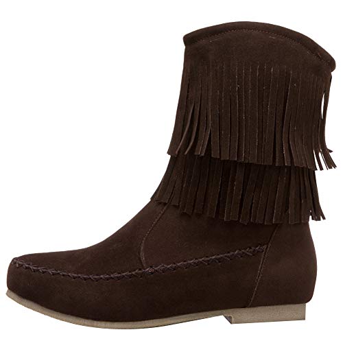 Jamron Mujer Moda Doble Franja Mocasín Botas Mitad de la Pantorrilla Botas de Vaquero Café SN02781 EU44