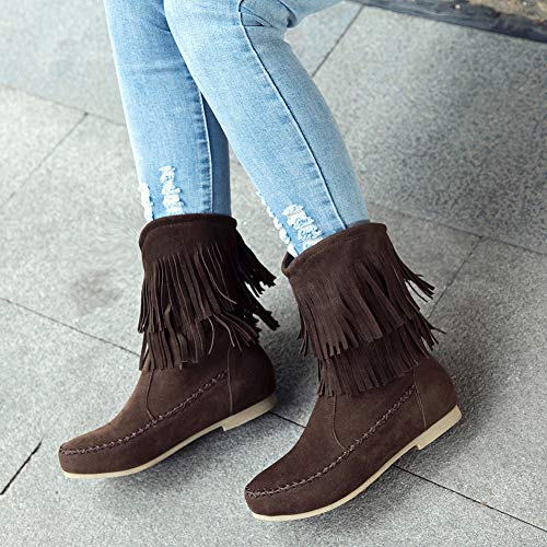 Jamron Mujer Moda Doble Franja Mocasín Botas Mitad de la Pantorrilla Botas de Vaquero Café SN02781 EU44