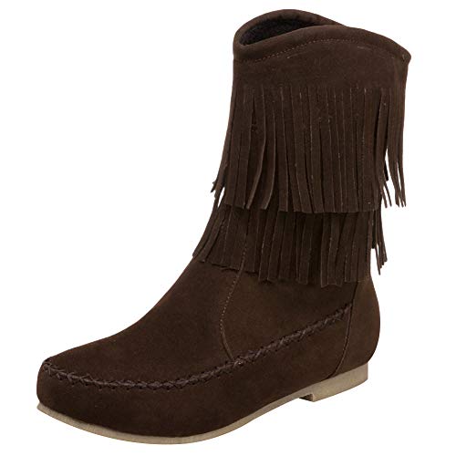 Jamron Mujer Moda Doble Franja Mocasín Botas Mitad de la Pantorrilla Botas de Vaquero Café SN02781 EU44