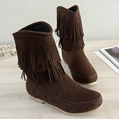 Jamron Mujer Moda Doble Franja Mocasín Botas Mitad de la Pantorrilla Botas de Vaquero Café SN02781 EU44