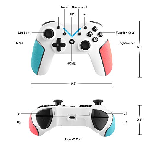 Jamswall Mando para Nintendo Switch, Controlador Inalámbrico Bluetooth Apoya Vibración, Turbo y Giroscopio, Gamepad para Nintendo Switch/Lite/Android/PS3/PC (Blanco)