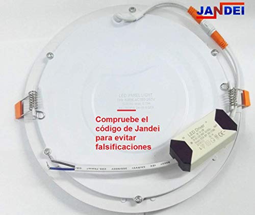 JANDEI - 5x Downlight LED 18W Redondo Plano De Empotrar Luz Blanca Fría 6000K, Aluminio Aro Blanco Mate, Para Hueco De 200-205mm Blanco