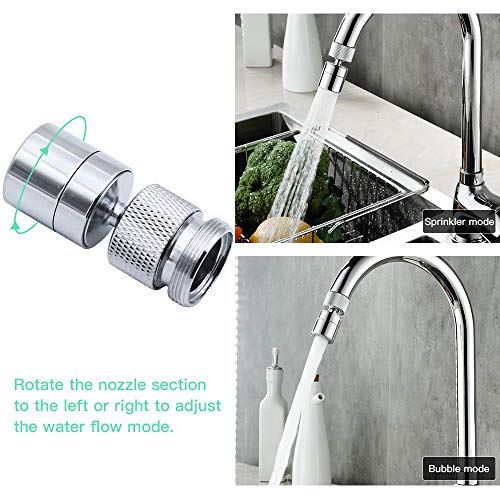 JaneYi 360° Giratorio Aireador del Grifo Latón Ajustable 2 modos Cocina Baño Grifo Filtro de Burbujas con Adaptadores de Boquilla - para Grifos con Boquilla de Rosca Externa M22 o Rosca Interna M24