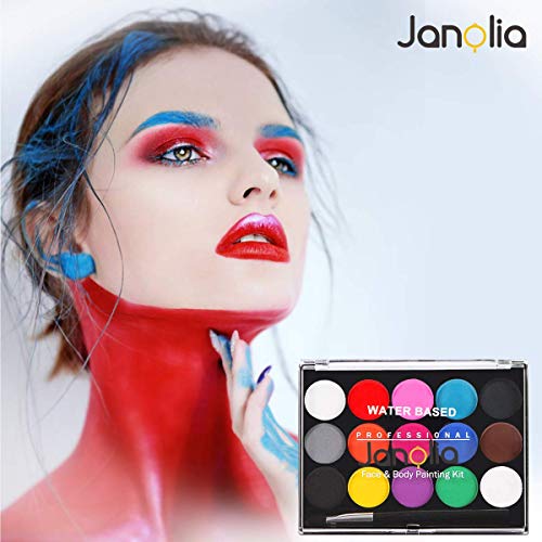 Janolia Pintura Facial, Pintura Corporal con 15 Diversas Colores, Maquillaje para Cuerpo Professionale, Colorantes Naturales y Seguros para Niños y Adulto, Caracterizarse en Fiestas, Halloween