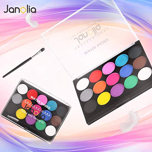 Janolia Pintura Facial, Pintura Corporal con 15 Diversas Colores, Maquillaje para Cuerpo Professionale, Colorantes Naturales y Seguros para Niños y Adulto, Caracterizarse en Fiestas, Halloween