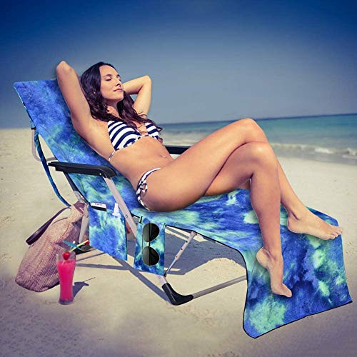 JanTeelGO Cubierta de la Silla de Playa, Pool Sunbathing Lounge Chaise Tapa reclinable Toalla con Bolsillos Laterales, Manta Espesa portátil de Secado rápido y Tumbona para Vacaciones (Rosa)