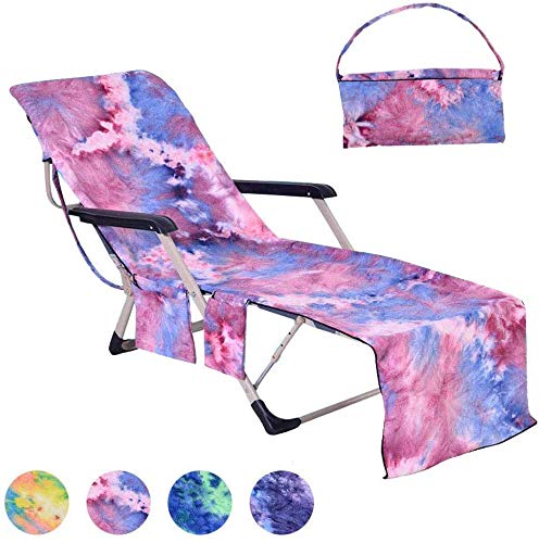 JanTeelGO Cubierta de la Silla de Playa, Pool Sunbathing Lounge Chaise Tapa reclinable Toalla con Bolsillos Laterales, Manta Espesa portátil de Secado rápido y Tumbona para Vacaciones (Rosa)