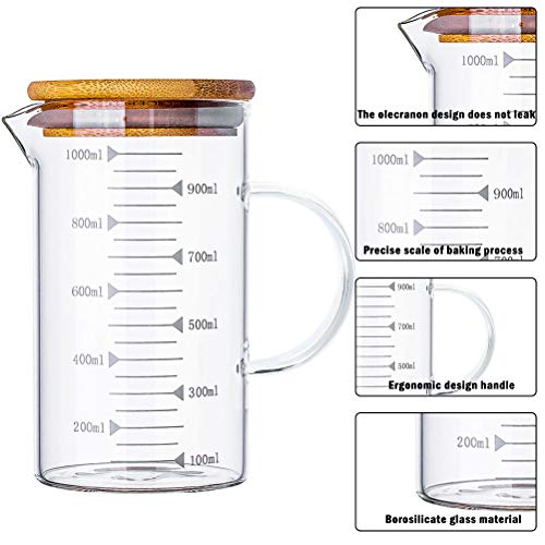 JAOMON Taza Medidora de 1 Litro Medidora Vidrio, Vaso de Precipitados de Vidrio, Vaso de Precipitados de Vidrio, Escala de litros, Recipiente Medidor Transparente, 16,4 * 11,5 cm