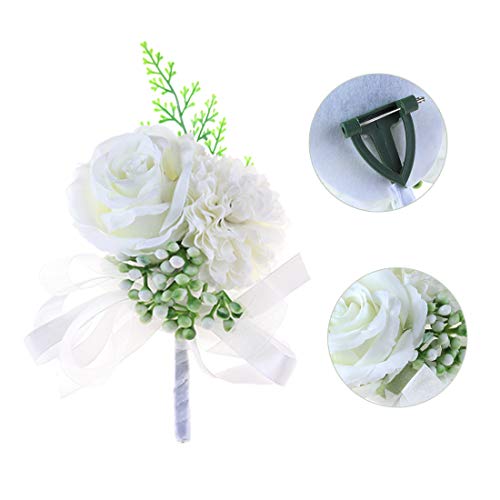 JaosWish Rose Boutonniere - Ramillete hecho a mano con alfiler y clip para novios, perfecto para bodas, bailes, fiestas (6 unidades, color marfil)