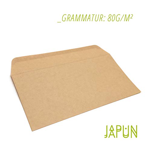 Japun - sobres (100 piezas) de papel Kraft antiguo/sin ventana - DIN largo - 222 x 110 mm, envolventes, la cierro