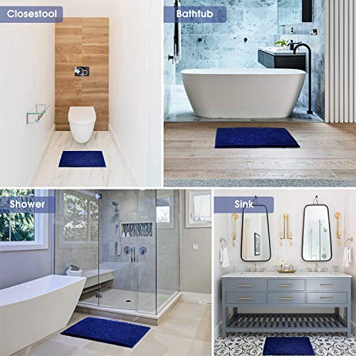 Jaritto Alfombra de Baño Antideslizante Alfombrilla de Baño Absorbente Tapete del Piso de Microfibra de Chenilla Lavable a Máquina Suave para Salida de la Ducha Inodoro Cocina 40 x 60 cm (Azul Oscuro)