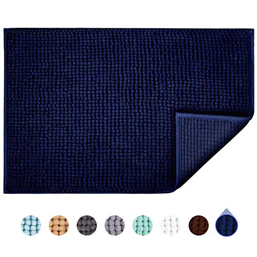 Jaritto Alfombra de Baño Antideslizante Alfombrilla de Baño Absorbente Tapete del Piso de Microfibra de Chenilla Lavable a Máquina Suave para Salida de la Ducha Inodoro Cocina 40 x 60 cm (Azul Oscuro)